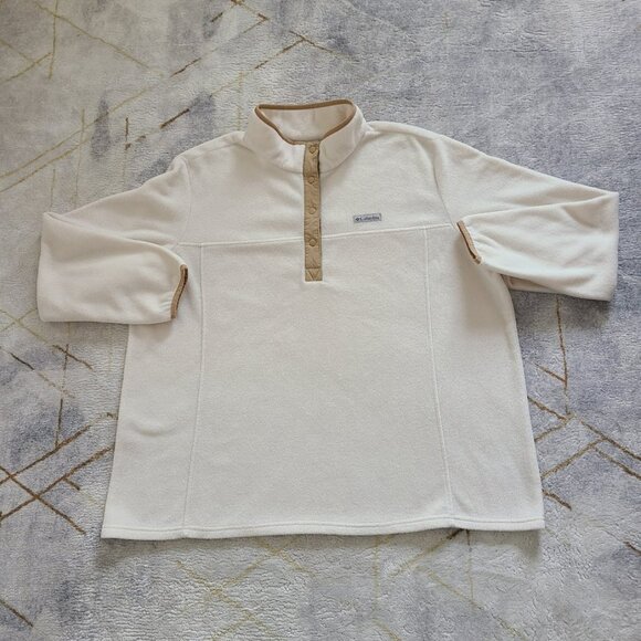 Columbia Women’s 3X Cream Fleece Snap Pullover Jacket Tan Trim - Picture 3 of 9